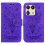 For Motorola Edge 50 Ultra Butterfly Rose Embossed Leather Phone Case(Purple)