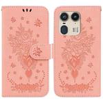 For Motorola Edge 50 Ultra Butterfly Rose Embossed Leather Phone Case(Pink)