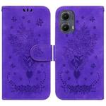 For Motorola Edge 2024 Butterfly Rose Embossed Leather Phone Case(Purple)