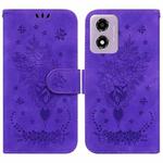 For Motorola Moto G04s / Moto E14 Butterfly Rose Embossed Leather Phone Case(Purple)