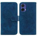 For Motorola Moto G85 Butterfly Rose Embossed Leather Phone Case(Blue)