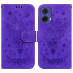 For Motorola Moto G85 Butterfly Rose Embossed Leather Phone Case(Purple)