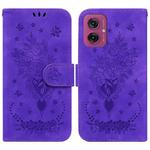 For Motorola Moto G55 Butterfly Rose Embossed Leather Phone Case(Purple)