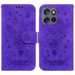 For Motorola Edge 50 Neo 5G Global Butterfly Rose Embossed Leather Phone Case(Purple)