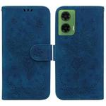 For Motorola Moto G35 Butterfly Rose Embossed Leather Phone Case(Blue)