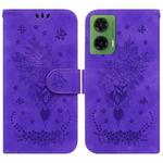 For Motorola Moto G35 Butterfly Rose Embossed Leather Phone Case(Purple)