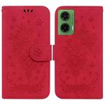 For Motorola Moto G35 Butterfly Rose Embossed Leather Phone Case(Red)