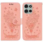 For Motorola Moto G75 5G Butterfly Rose Embossed Leather Phone Case(Pink)