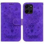 For Motorola Moto G 5G 2025 Butterfly Rose Embossed Leather Phone Case(Purple)