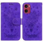 For Motorola Moto G05 / E15 Butterfly Rose Embossed Leather Phone Case(Purple)