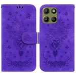 For Motorola Moto G15 Butterfly Rose Embossed Leather Phone Case(Purple)