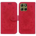 For Motorola Moto G15 Butterfly Rose Embossed Leather Phone Case(Red)