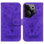 For Tecno Camon 20 Premier 5G Butterfly Rose Embossed Leather Phone Case(Purple)
