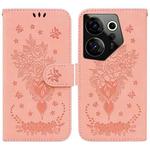 For Tecno Camon 20 Premier 5G Butterfly Rose Embossed Leather Phone Case(Pink)
