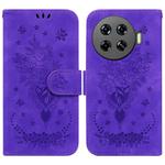 For Tecno Spark 20 Pro+ 4G Butterfly Rose Embossed Leather Phone Case(Purple)