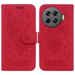For Tecno Spark 20 Pro+ 4G Butterfly Rose Embossed Leather Phone Case(Red)
