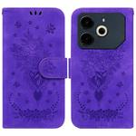 For Tecno Pova 6 Neo Butterfly Rose Embossed Leather Phone Case(Purple)
