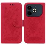 For Tecno Pova 6 Neo Butterfly Rose Embossed Leather Phone Case(Red)