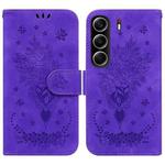 For Tecno Camon 40 Butterfly Rose Embossed Leather Phone Case(Purple)