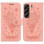 For Tecno Camon 40 Butterfly Rose Embossed Leather Phone Case(Pink)
