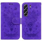 For Tecno Camon 40 Pro 4G Butterfly Rose Embossed Leather Phone Case(Purple)