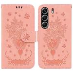 For Tecno Camon 40 Pro 4G Butterfly Rose Embossed Leather Phone Case(Pink)