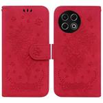 For Tecno Spark 30 Pro Butterfly Rose Embossed Leather Phone Case(Red)