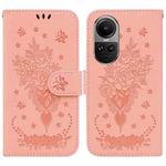 For OPPO Reno10 5G Global/Reno10 Pro Global Butterfly Rose Embossed Leather Phone Case(Pink)