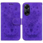 For OPPO A98 5G / F23 5G India Butterfly Rose Embossed Leather Phone Case(Purple)