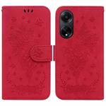 For OPPO A98 5G / F23 5G India Butterfly Rose Embossed Leather Phone Case(Red)