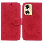 For OPPO A59 5G / A2M Butterfly Rose Embossed Leather Phone Case(Red)