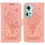 For OPPO Reno11 Global Butterfly Rose Embossed Leather Phone Case(Pink)