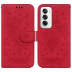 For OPPO Reno12 5G Global Butterfly Rose Embossed Leather Phone Case(Red)