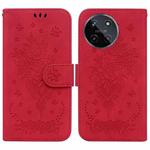For Realme 11 4G Global Butterfly Rose Embossed Leather Phone Case(Red)
