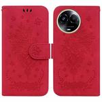 For Realme 11 5G Global Butterfly Rose Embossed Leather Phone Case(Red)