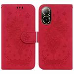 For Realme C67 4G Global Butterfly Rose Embossed Leather Phone Case(Red)
