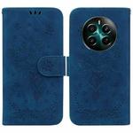 For Realme 12+ Butterfly Rose Embossed Leather Phone Case(Blue)