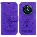 For Realme 12+ Butterfly Rose Embossed Leather Phone Case(Purple)