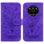 For Realme 14 Pro Butterfly Rose Embossed Leather Phone Case(Purple)