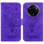 For Realme 14 Pro+ Butterfly Rose Embossed Leather Phone Case(Purple)