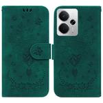 For Realme 14 Butterfly Rose Embossed Leather Phone Case(Green)
