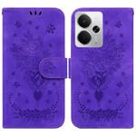 For Realme 14 Butterfly Rose Embossed Leather Phone Case(Purple)