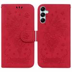 For Samsung Galaxy M34 5G/F34 5G Butterfly Rose Embossed Leather Phone Case(Red)