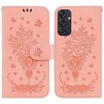 For Samsung Galaxy M55 Butterfly Rose Embossed Leather Phone Case(Pink)