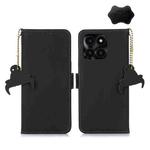 For Honor X6a Genuine Leather Magnetic RFID Leather Phone Case(Black)