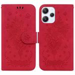 For Xiaomi Redmi 12 Butterfly Rose Embossed Leather Phone Case(Red)