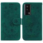 For Xiaomi Poco F5 Pro / Redmi K60 Butterfly Rose Embossed Leather Phone Case(Green)