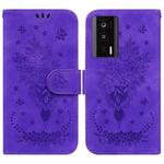 For Xiaomi Poco F5 Pro / Redmi K60 Butterfly Rose Embossed Leather Phone Case(Purple)