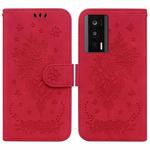 For Xiaomi Poco F5 Pro / Redmi K60 Butterfly Rose Embossed Leather Phone Case(Red)