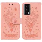 For Xiaomi Poco F5 Pro / Redmi K60 Butterfly Rose Embossed Leather Phone Case(Pink)